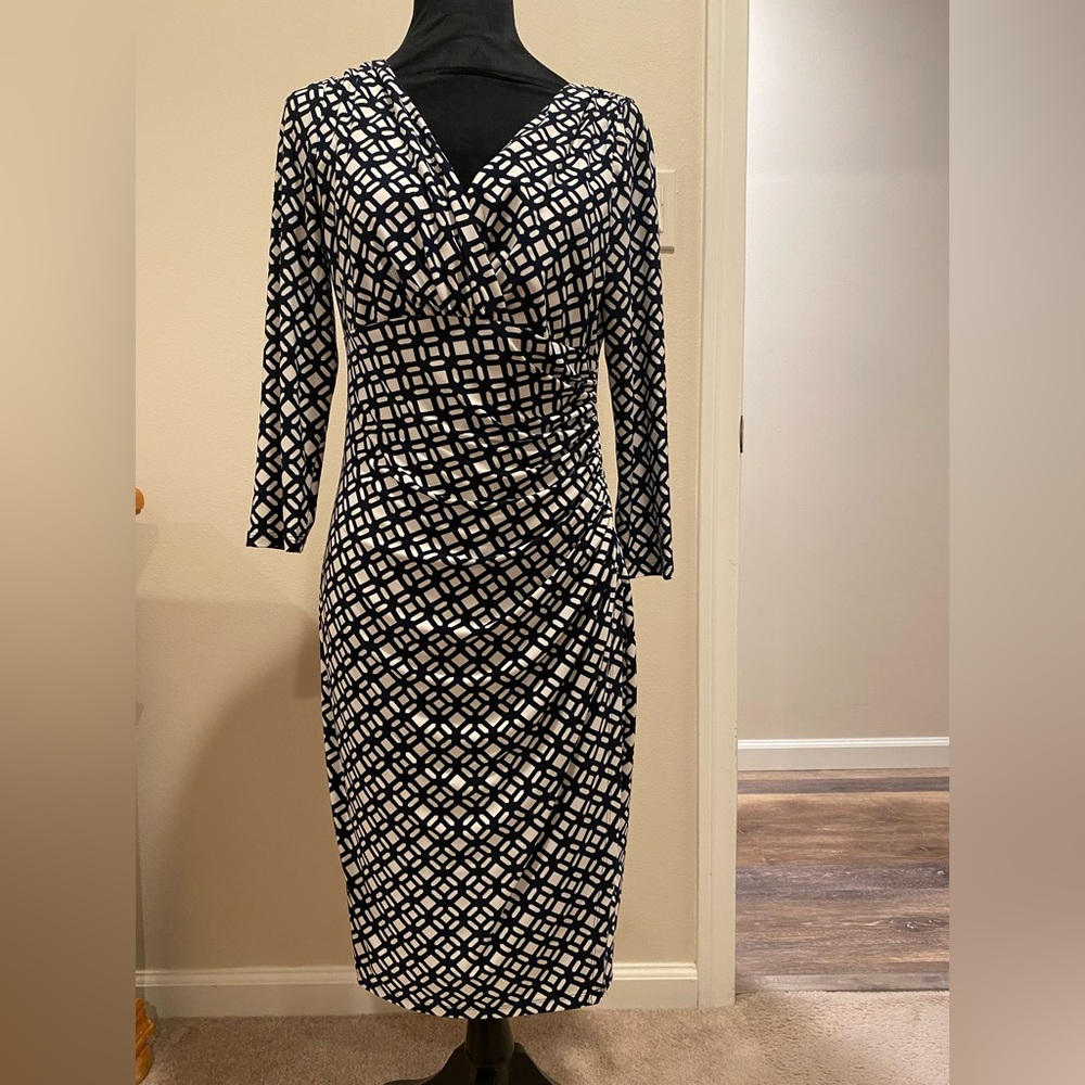 Ralph Lauren Dark Navy Blue and White Geometric Dress